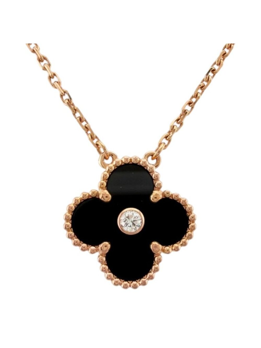 Van Cleef & Arpels Vintage Alhambra Necklace 18k Pink Gold Diamond